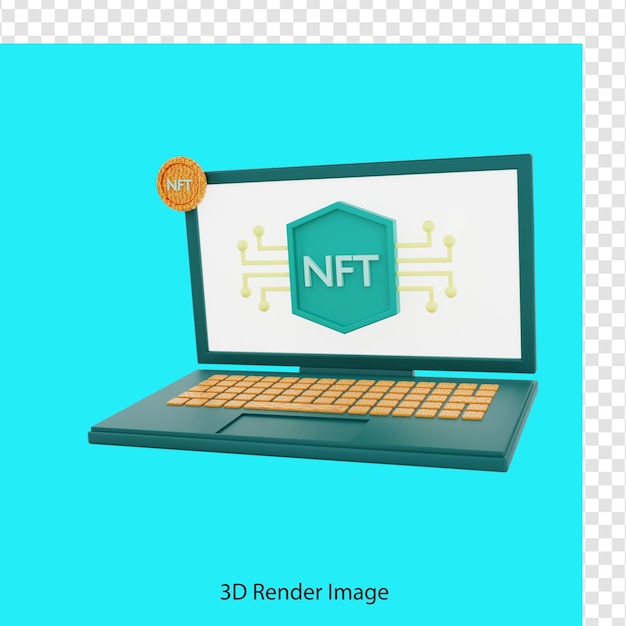 PSD rendering 3d della rete nft sul laptop