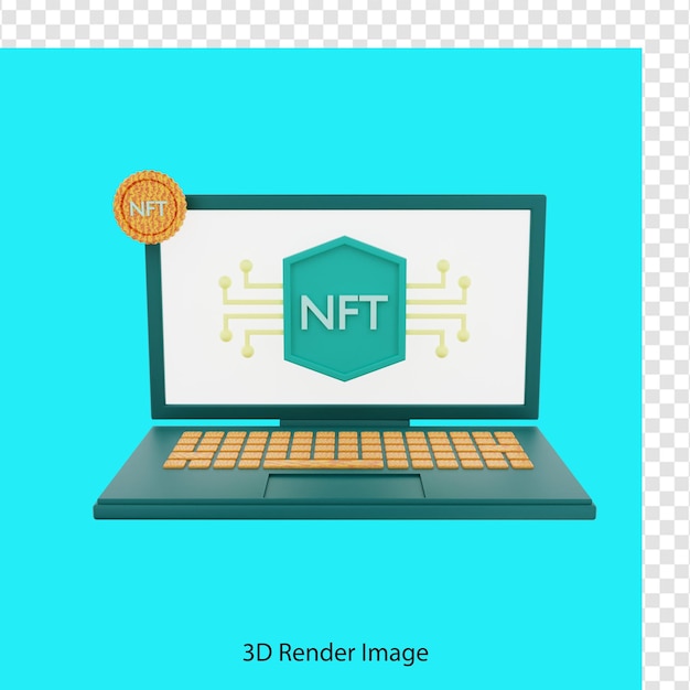 PSD rendering 3d della rete nft sul laptop