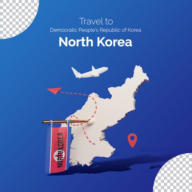 PSD 3d rendering north korea map with travel and tourism