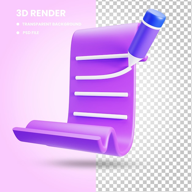 3d rendering of note writing icon concept illustration