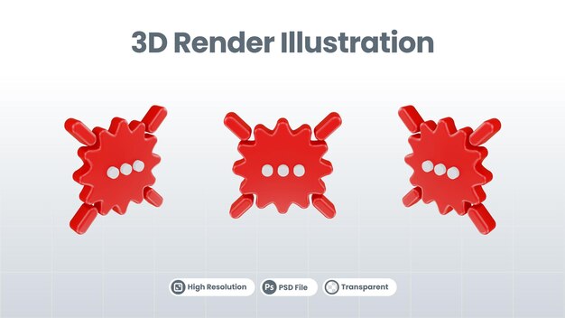 PSD 3d rendering messaggio di notifica chat icona attenzione sms segno e messaggio internet