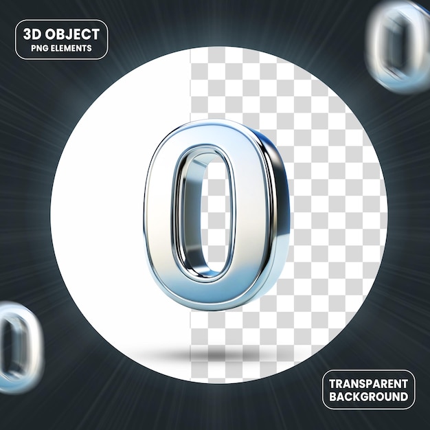 3d rendering number 0 icon isolated on transparent background