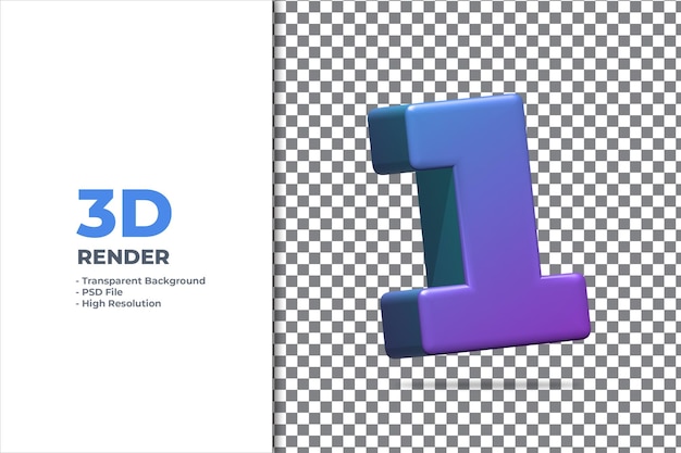 PSD 3d rendering number 1 isolated