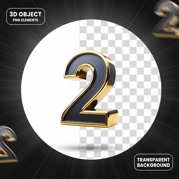 3d rendering number 2 icon isolated on transparent background
