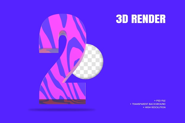 PSD rendering 3d numero 2 isolato