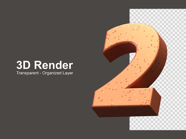 Rendering 3d numero 2 isolato