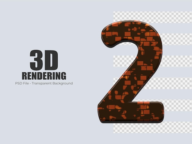 PSD rendering 3d numero 2 isolato