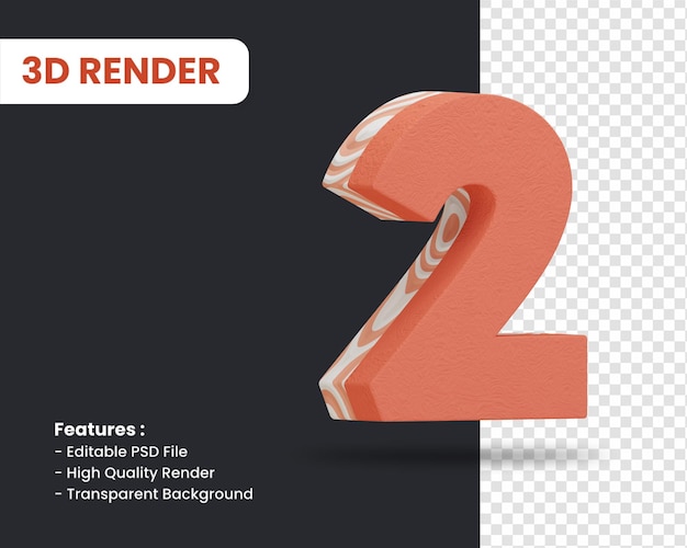 3d rendering of number 2 with abstract texture effect isolated