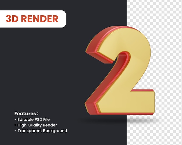 3d rendering of number 2 with glossy effect isolated