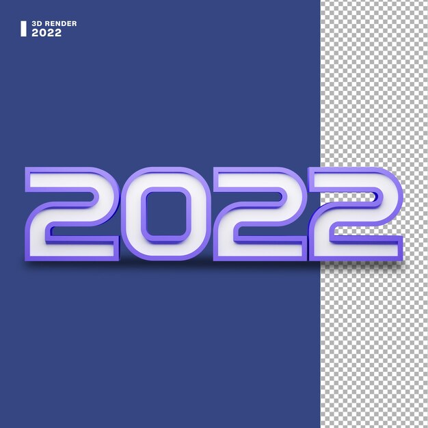 PSD 3d rendering of number 2022 for happy new year