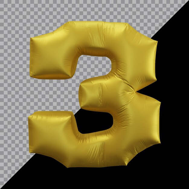 PSD 3d rendering of number 3 balloon gold