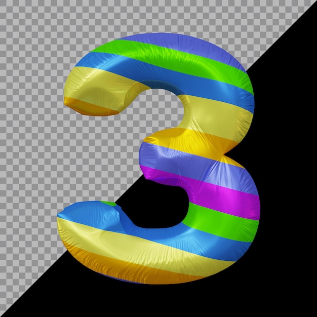 3d rendering of number 3 balloon