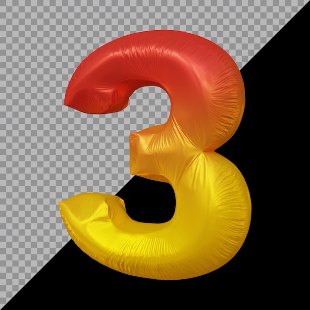PSD 3d rendering of number 3 balloon