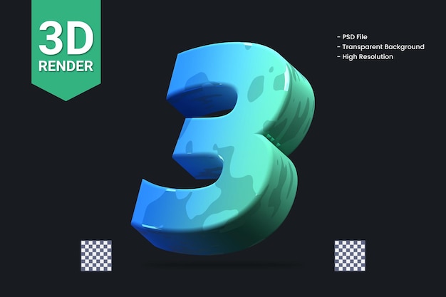 3d rendering number 3 isolated