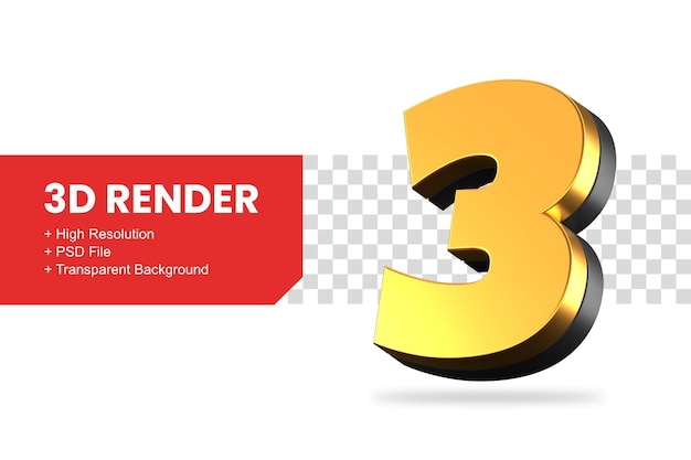 PSD 3d rendering number 3 isolated