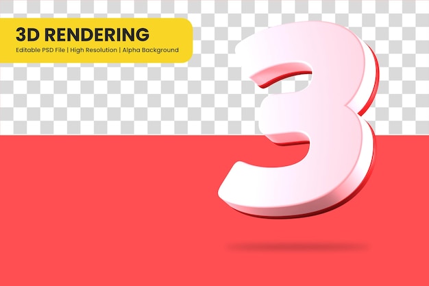 PSD 3d rendering number 3 isolated