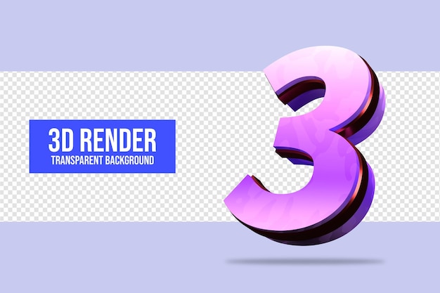 PSD rendering 3d numero 3 isolato