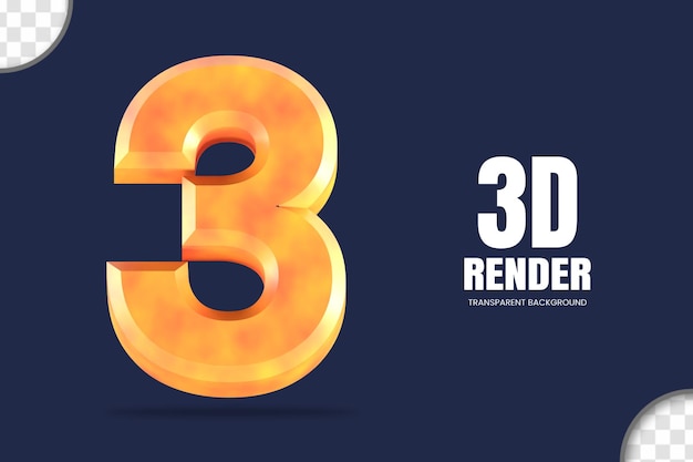 PSD rendering 3d numero 3 isolato