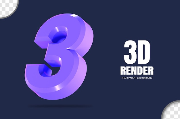 Rendering 3d numero 3 isolato