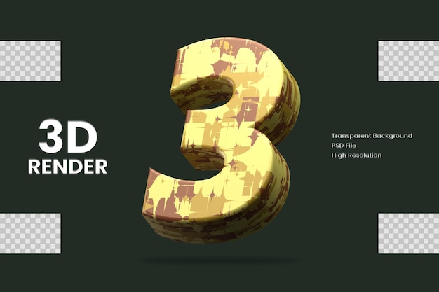 PSD 3d rendering number 3 isolated