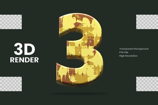 3d rendering number 3 isolated