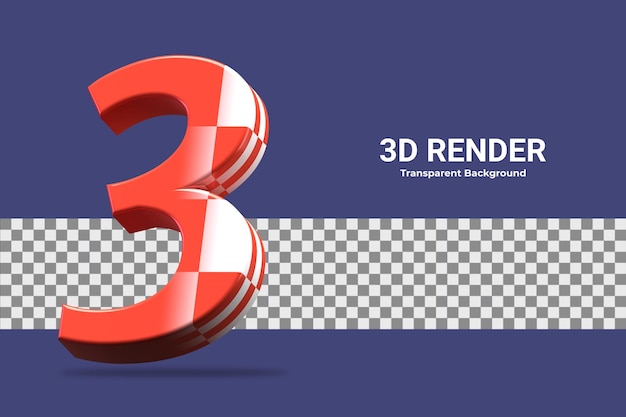 PSD 3d rendering number 3 isolated