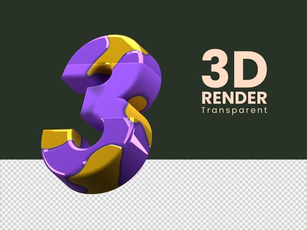 3d rendering number 3 isolated