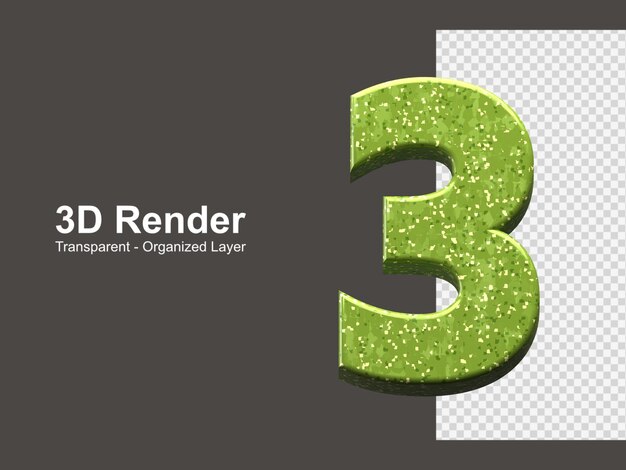 PSD 3d rendering number 3 isolated