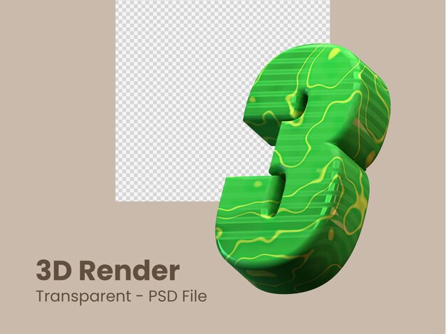 PSD 3d rendering number 3 isolated