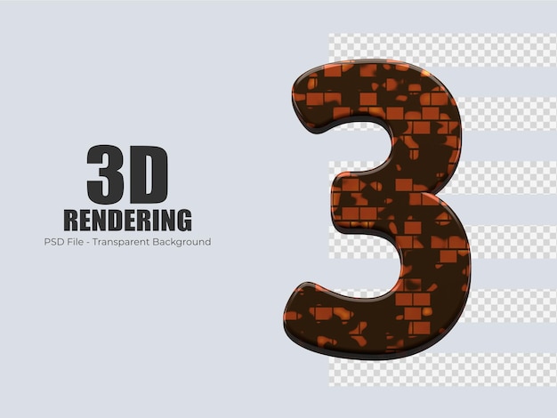 PSD 3d rendering number 3 isolated