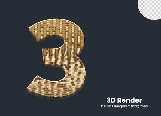 PSD rendering 3d numero 3 isolato