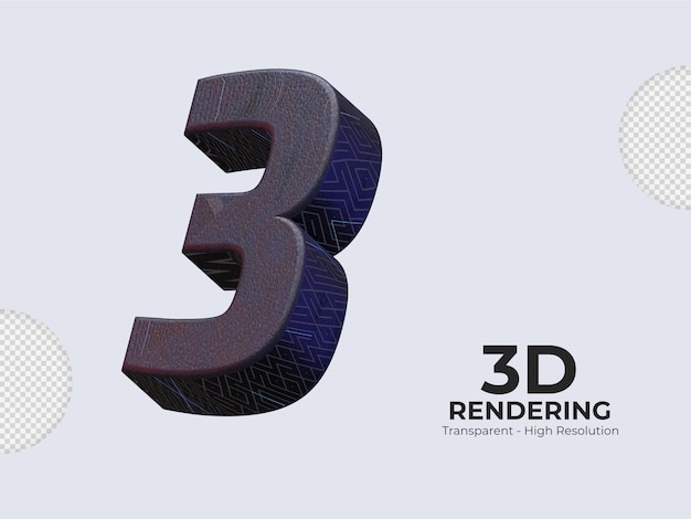 3d rendering number 3 isolated