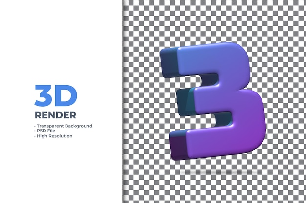 3D rendering number 3 isolated