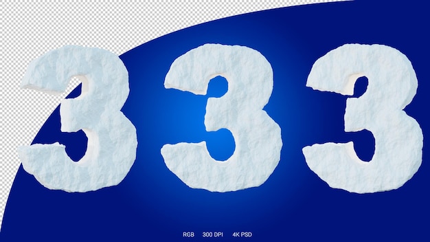 PSD 3d rendering of the number 3 in the shape and style of a glacier on a transparent background