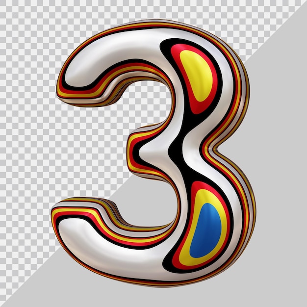 3d rendering of number 3 with modern style