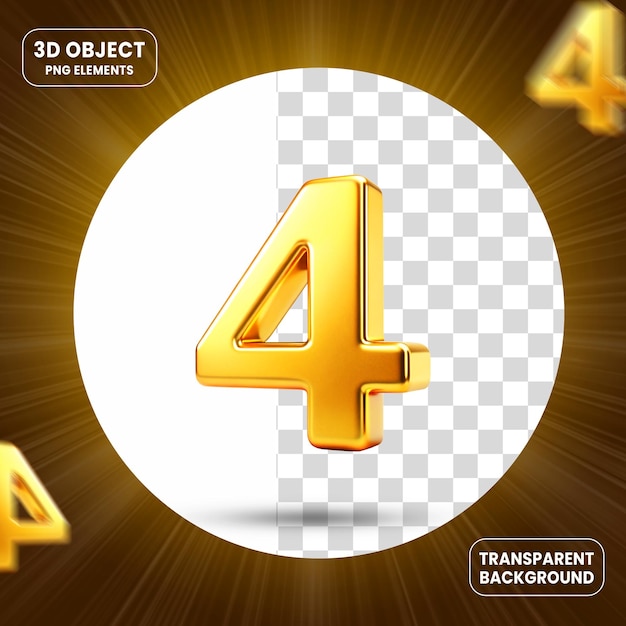 3d rendering number 4 icon isolated on transparent background