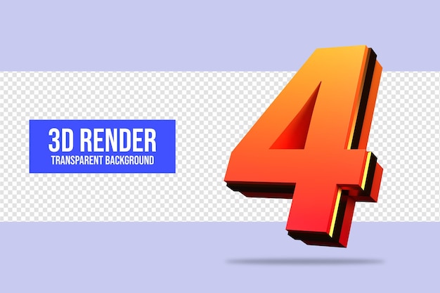 PSD rendering 3d numero 4 isolato