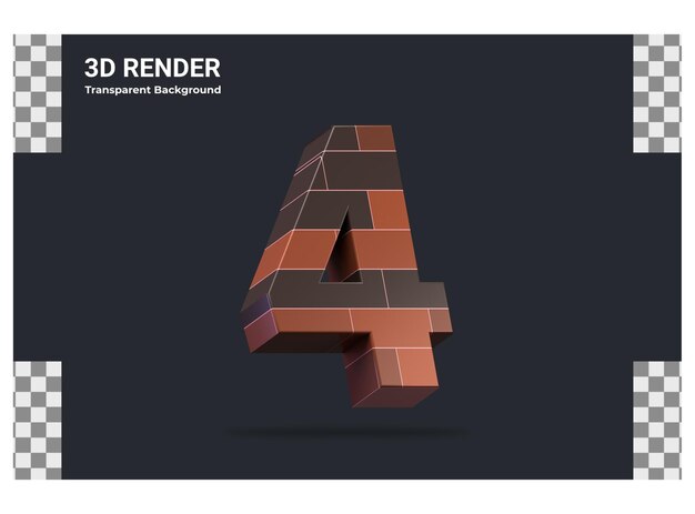 PSD rendering 3d numero 4 isolato