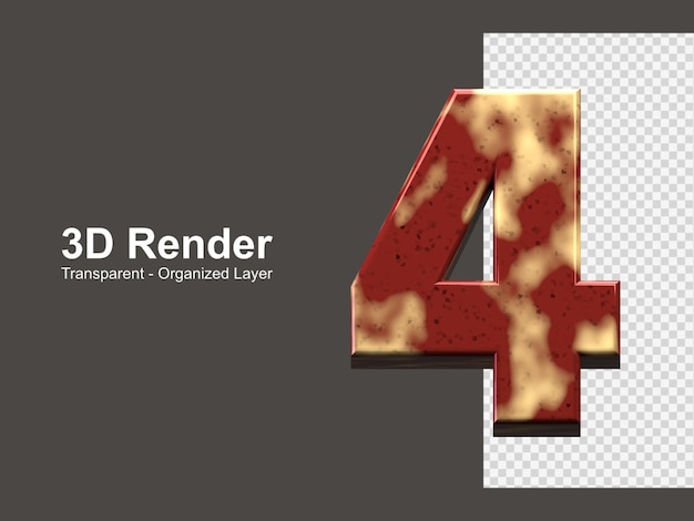 Rendering 3d numero 4 isolato