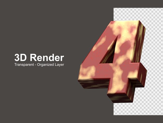 Rendering 3d numero 4 isolato