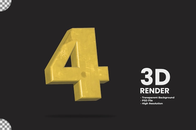 3d rendering number 4 with golden material