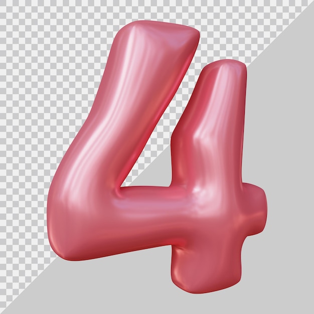 Rendering 3d del numero 4 con stile moderno