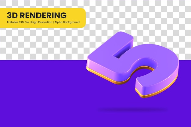 PSD 3d rendering number 5 isolated