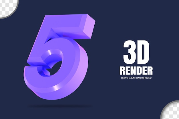 PSD rendering 3d numero 5 isolato