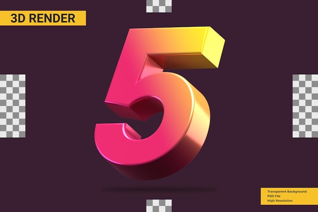 3d rendering number 5 isolated