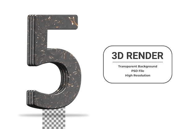 PSD 3d rendering number 5 isolated