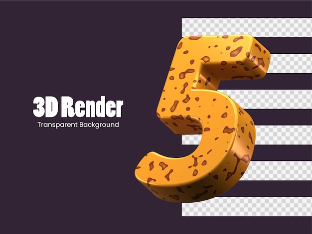 PSD rendering 3d numero 5 isolato