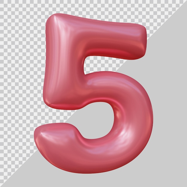 PSD 3d rendering of number 5 with modern style