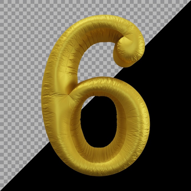 PSD rendering 3d del palloncino numero 6 oro