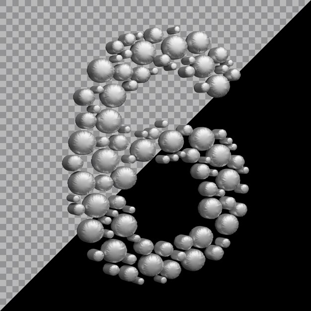 3d rendering of number 6 balloon silver